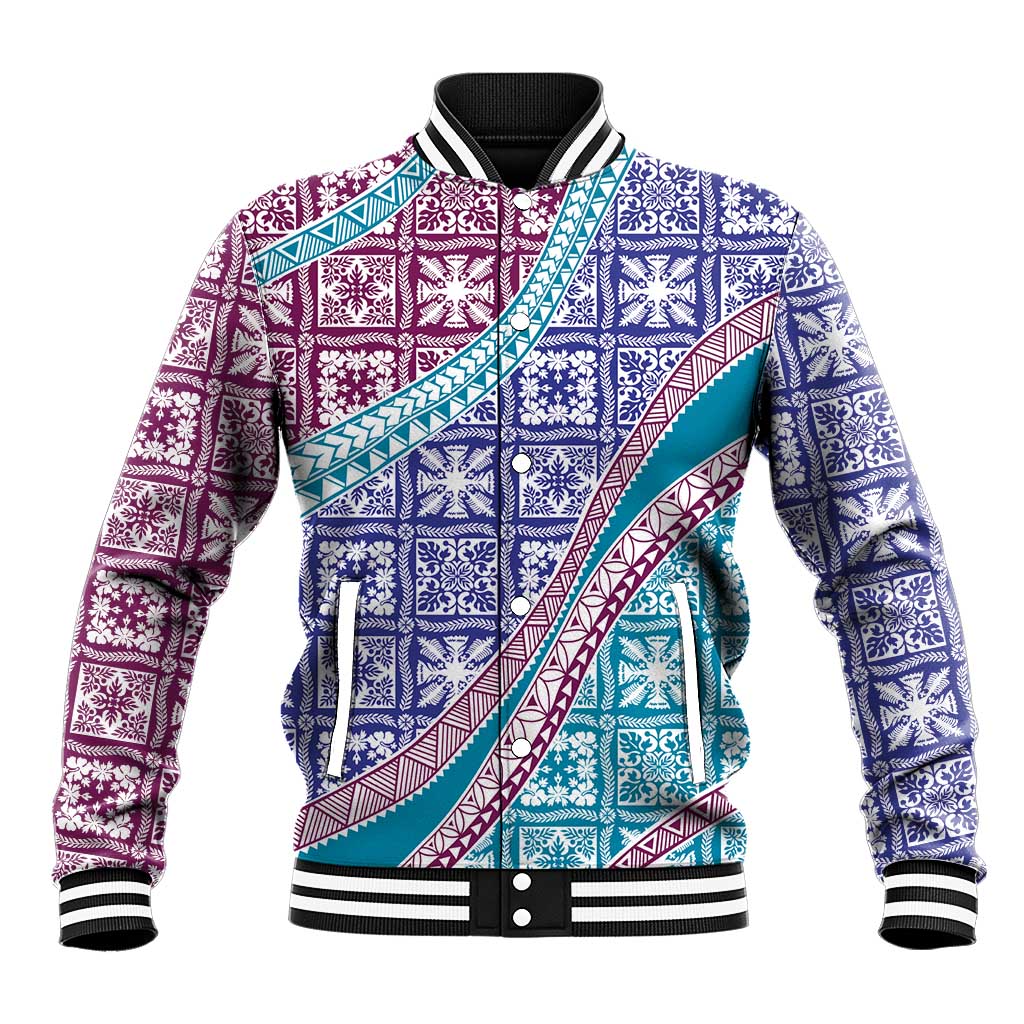 Hawaiian Quilt Pattern Baseball Jacket Purple Blue Color Mixed LT01 Unisex Purple - Polynesian Pride