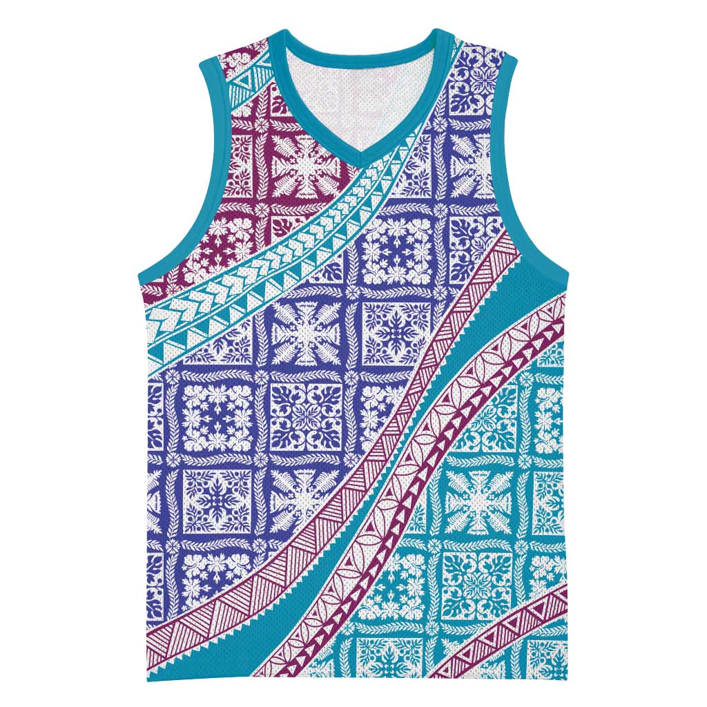 Hawaiian Quilt Pattern Basketball Jersey Purple Blue Color Mixed LT01 Unisex Purple - Polynesian Pride