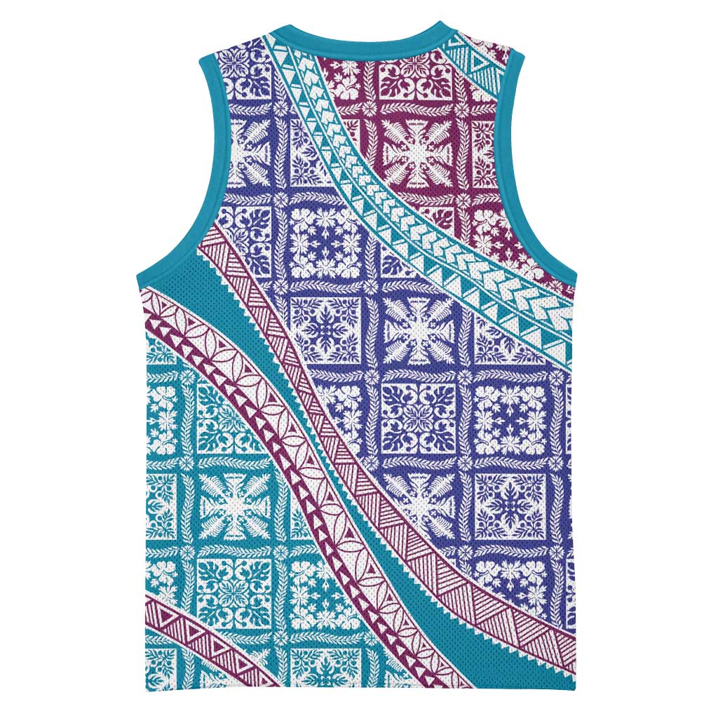 Hawaiian Quilt Pattern Basketball Jersey Purple Blue Color Mixed LT01 - Polynesian Pride