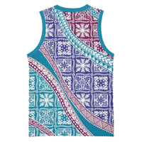 Hawaiian Quilt Pattern Basketball Jersey Purple Blue Color Mixed LT01 - Polynesian Pride