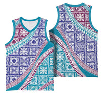 Hawaiian Quilt Pattern Basketball Jersey Purple Blue Color Mixed LT01 - Polynesian Pride