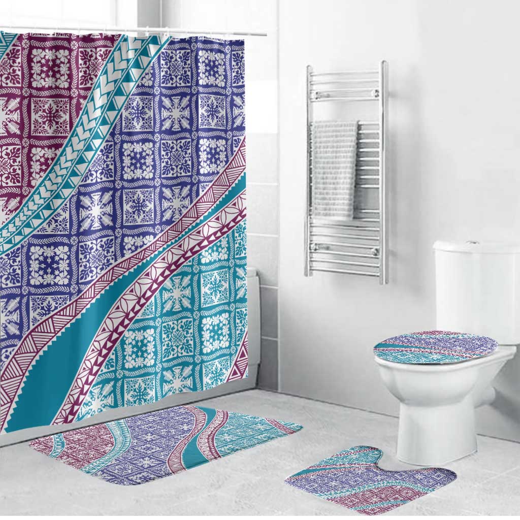 Hawaiian Quilt Pattern Bathroom Set Purple Blue Color Mixed LT01 Bathroom Set (4 pcs) Purple - Polynesian Pride