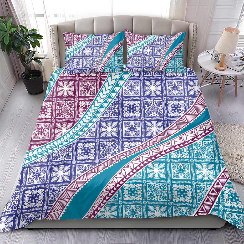 Hawaiian Quilt Pattern Bedding Set Purple Blue Color Mixed LT01 - Polynesian Pride