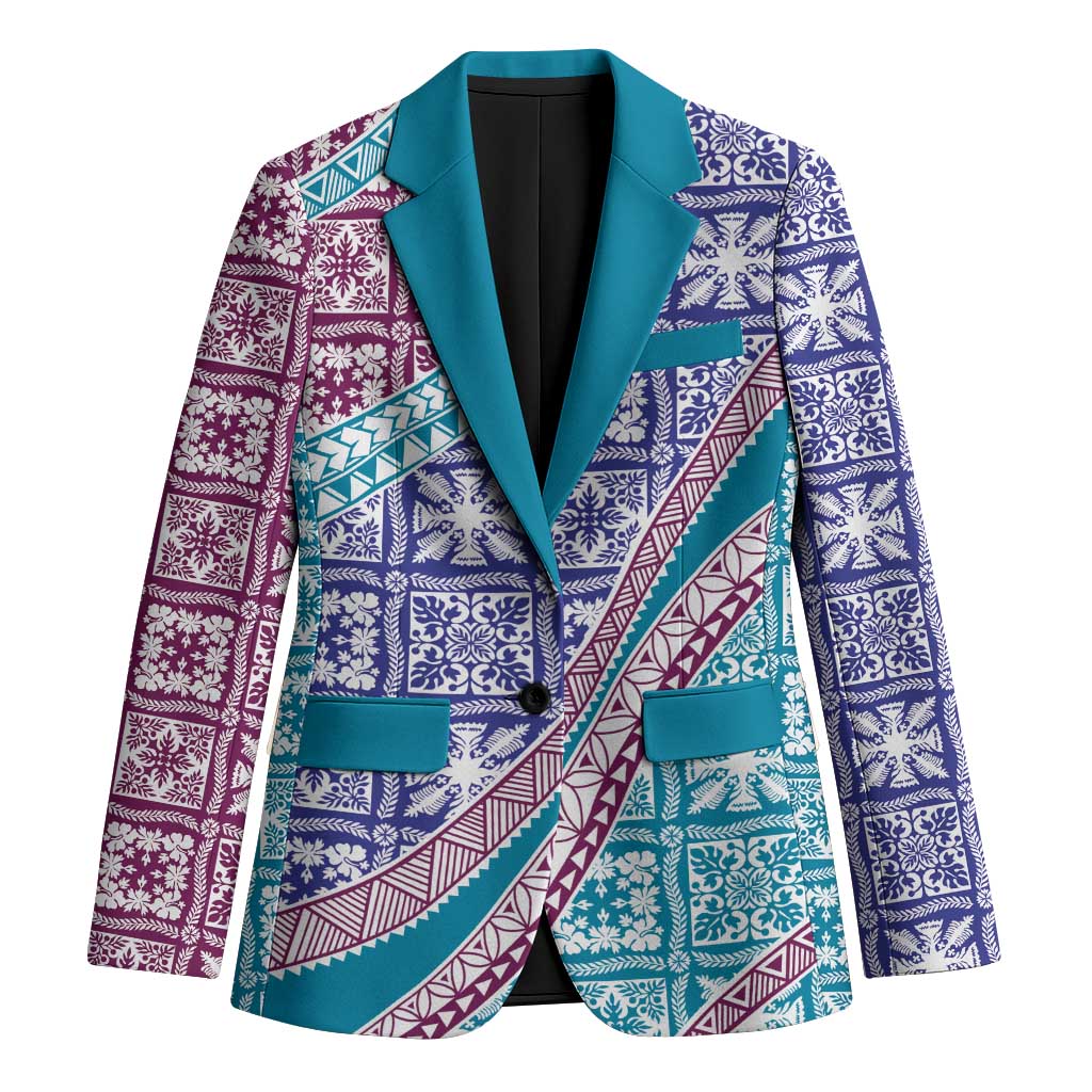 Hawaiian Quilt Pattern Blazer Purple Blue Color Mixed LT01 Unisex Purple - Polynesian Pride
