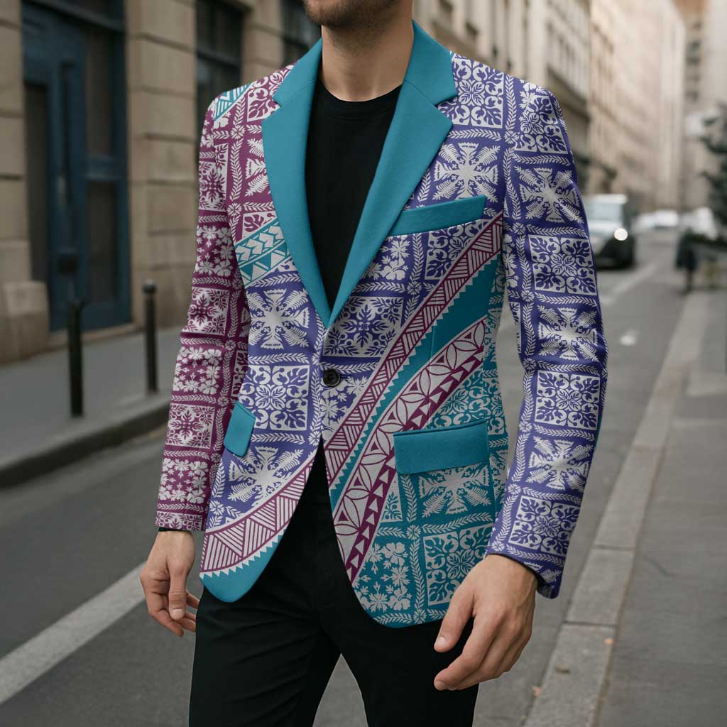 Hawaiian Quilt Pattern Blazer Purple Blue Color Mixed LT01 - Polynesian Pride
