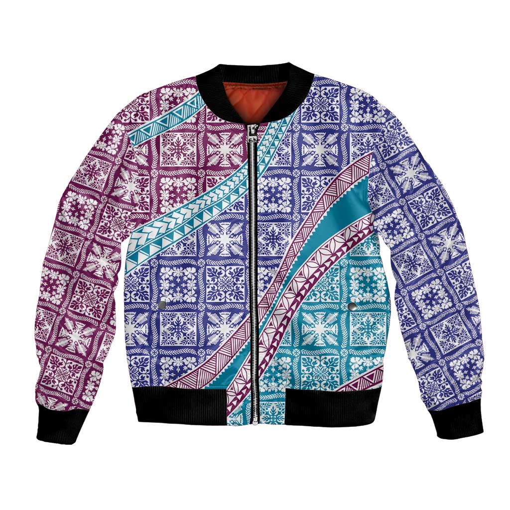 Hawaiian Quilt Pattern Bomber Jacket Purple Blue Color Mixed LT01 Unisex Purple - Polynesian Pride