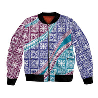 Hawaiian Quilt Pattern Bomber Jacket Purple Blue Color Mixed LT01 Unisex Purple - Polynesian Pride