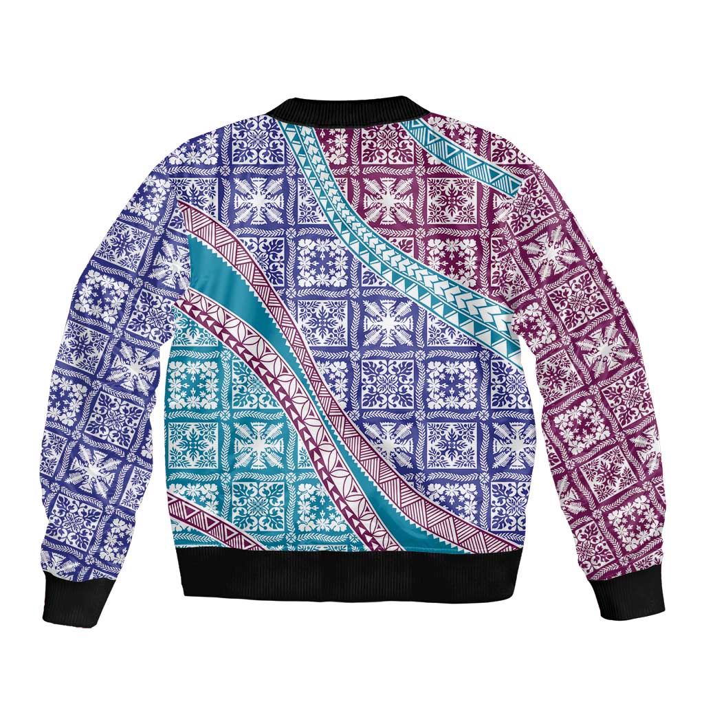 Hawaiian Quilt Pattern Bomber Jacket Purple Blue Color Mixed LT01 - Polynesian Pride