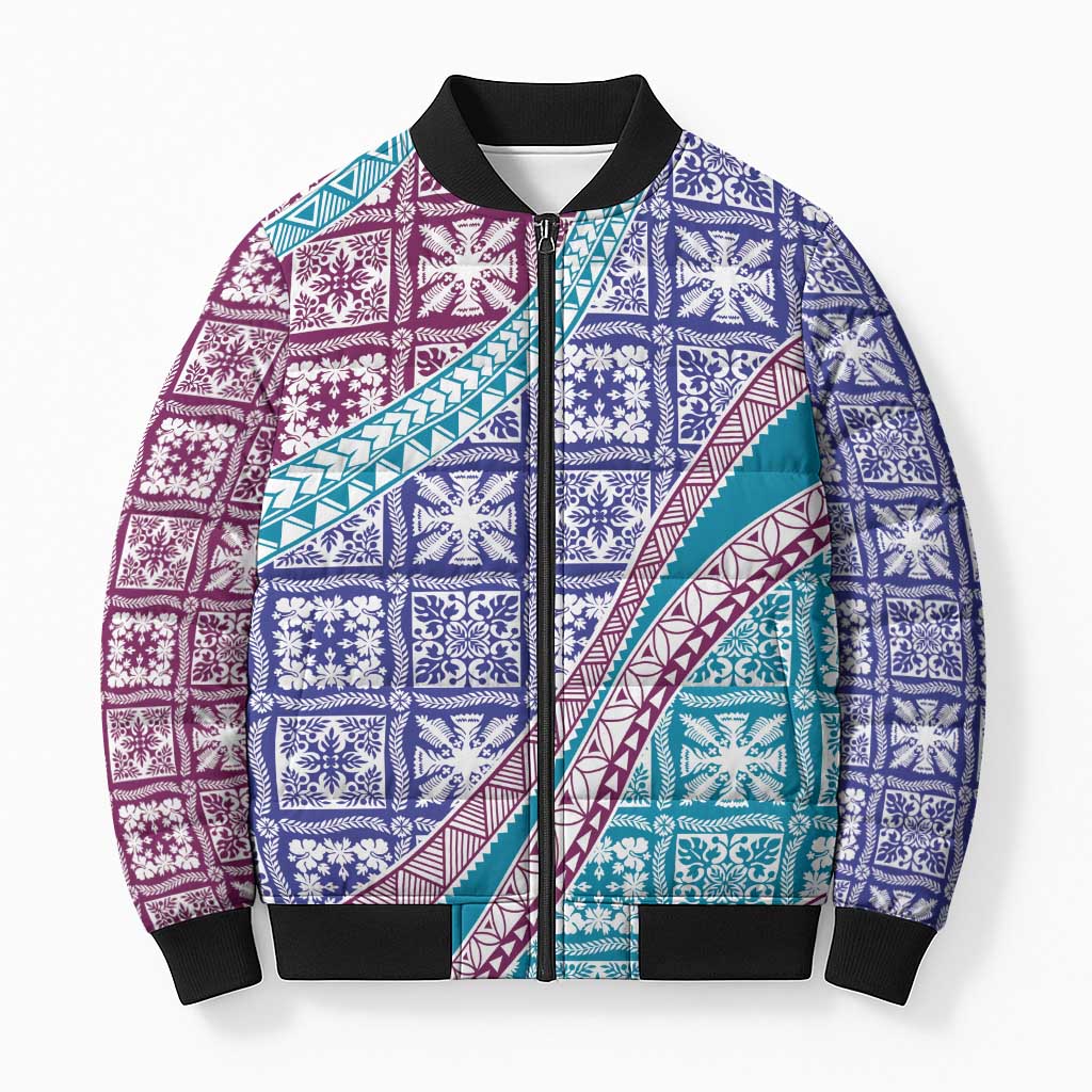Hawaiian Quilt Pattern Bomber Puffer Jacket Purple Blue Color Mixed LT01 Unisex Purple - Polynesian Pride