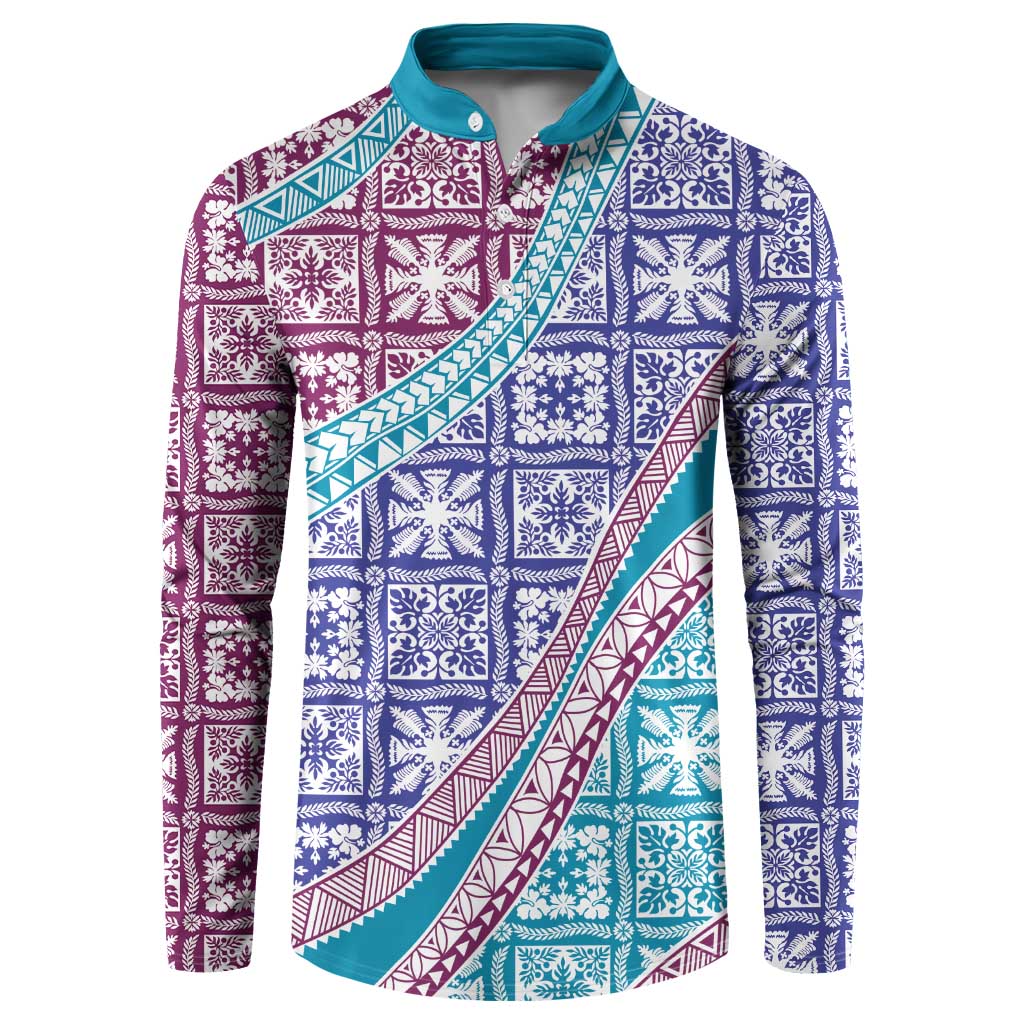 Hawaiian Quilt Pattern Button Sweatshirt Purple Blue Color Mixed LT01 Purple - Polynesian Pride