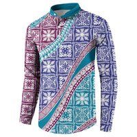 Hawaiian Quilt Pattern Button Sweatshirt Purple Blue Color Mixed LT01 - Polynesian Pride