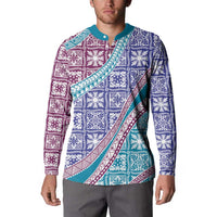 Hawaiian Quilt Pattern Button Sweatshirt Purple Blue Color Mixed LT01 - Polynesian Pride
