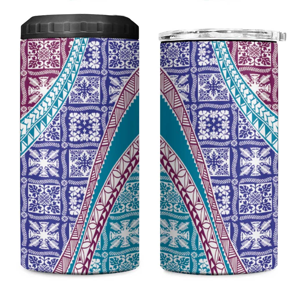 Hawaiian Quilt Pattern 4 in 1 Can Cooler Tumbler Purple Blue Color Mixed LT01 One Size: 16 oz Purple - Polynesian Pride