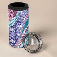 Hawaiian Quilt Pattern 4 in 1 Can Cooler Tumbler Purple Blue Color Mixed LT01 - Polynesian Pride