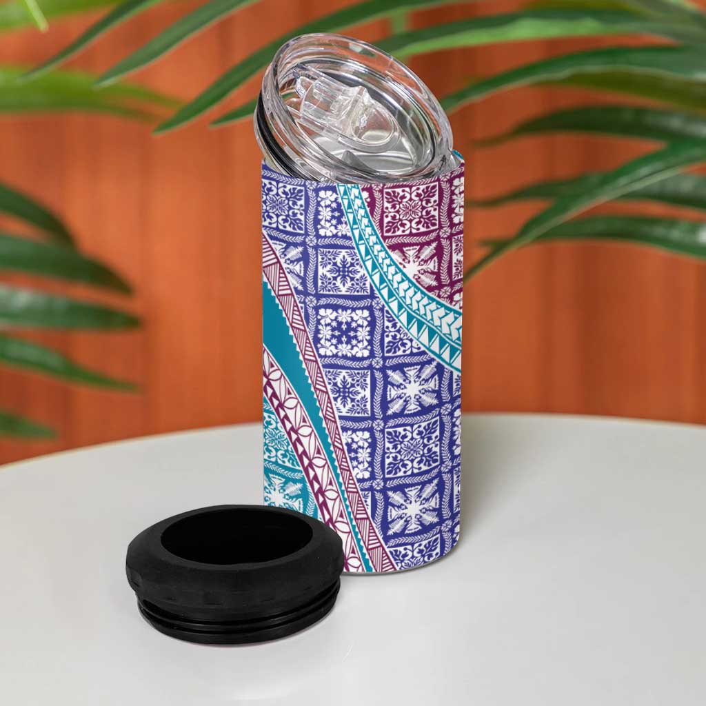 Hawaiian Quilt Pattern 4 in 1 Can Cooler Tumbler Purple Blue Color Mixed LT01 - Polynesian Pride