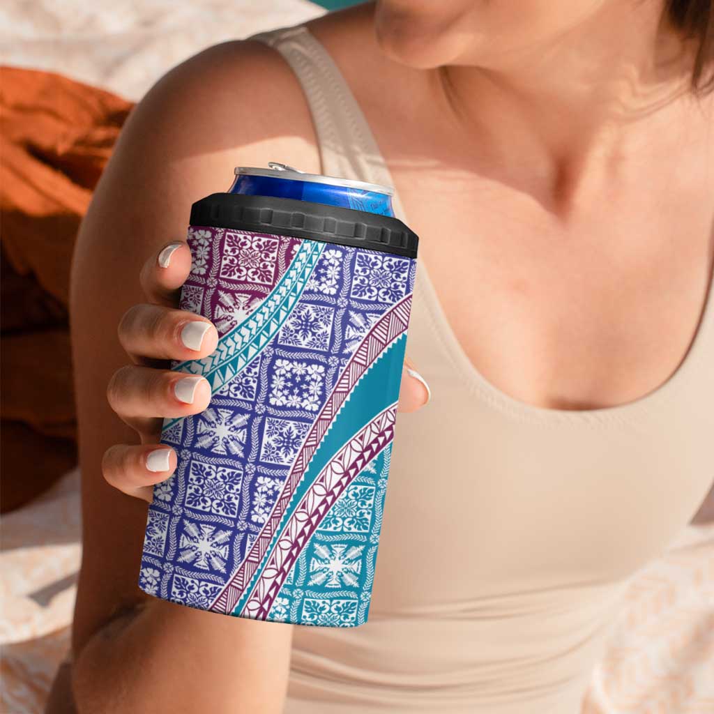 Hawaiian Quilt Pattern 4 in 1 Can Cooler Tumbler Purple Blue Color Mixed LT01 - Polynesian Pride