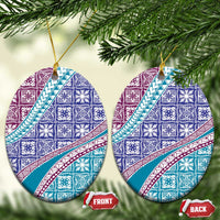 Hawaiian Quilt Pattern Ceramic Ornament Purple Blue Color Mixed LT01 Oval Purple - Polynesian Pride