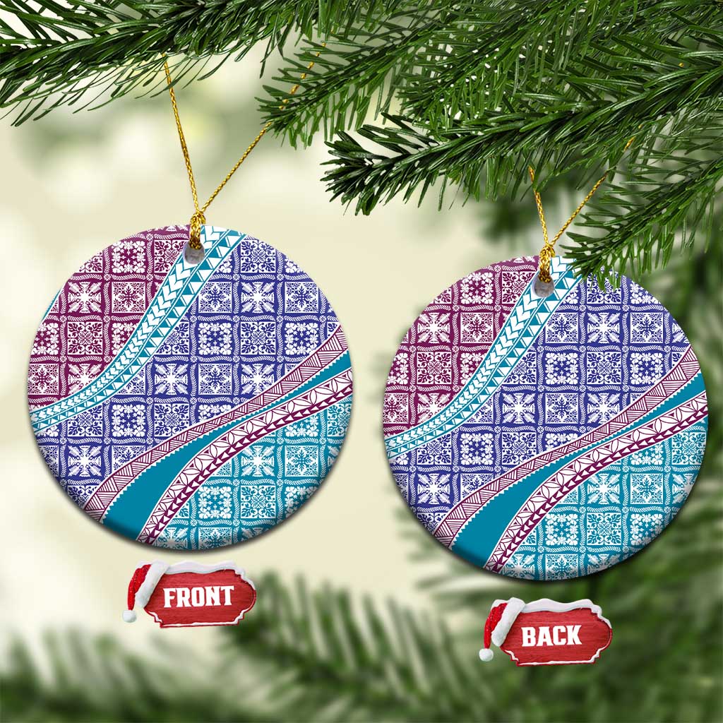 Hawaiian Quilt Pattern Ceramic Ornament Purple Blue Color Mixed LT01 Circle Purple - Polynesian Pride