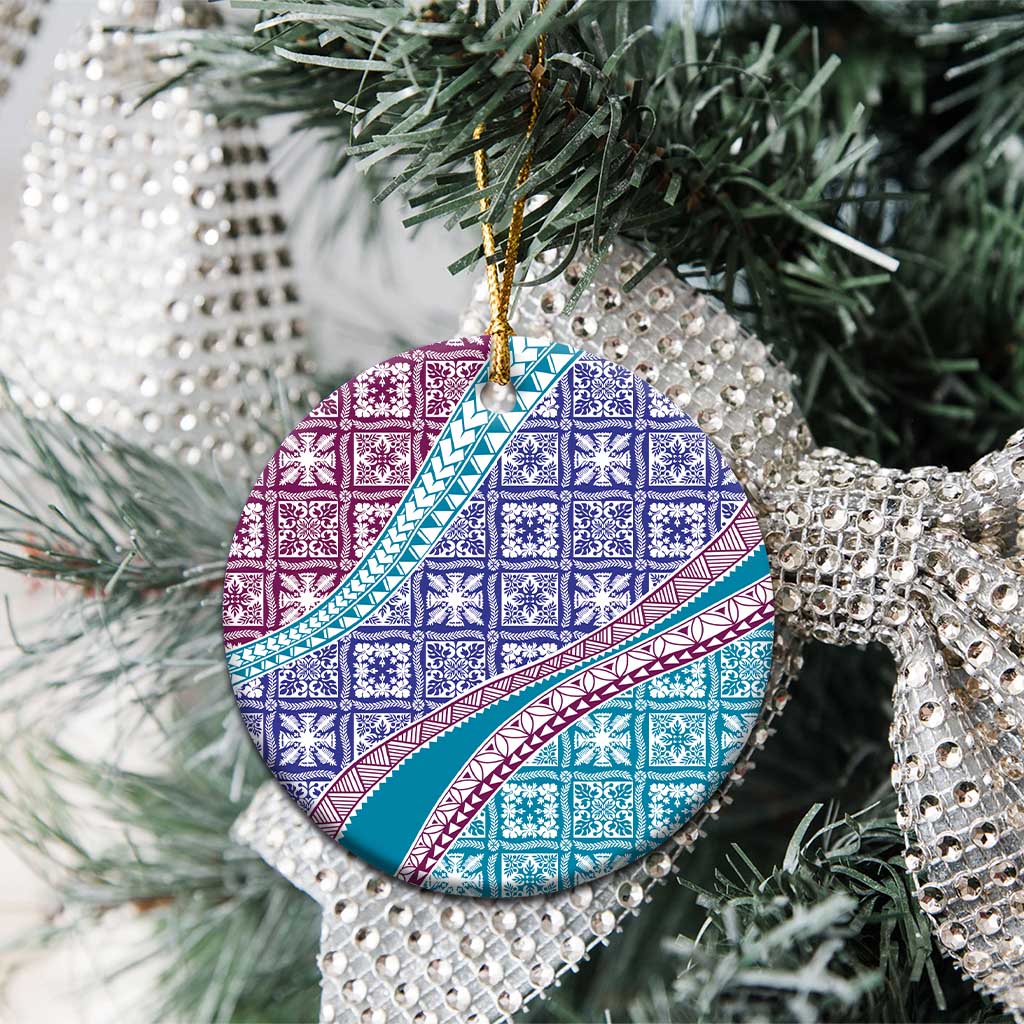 Hawaiian Quilt Pattern Ceramic Ornament Purple Blue Color Mixed LT01 - Polynesian Pride