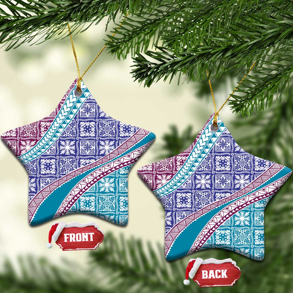 Hawaiian Quilt Pattern Ceramic Ornament Purple Blue Color Mixed LT01 Star Purple - Polynesian Pride