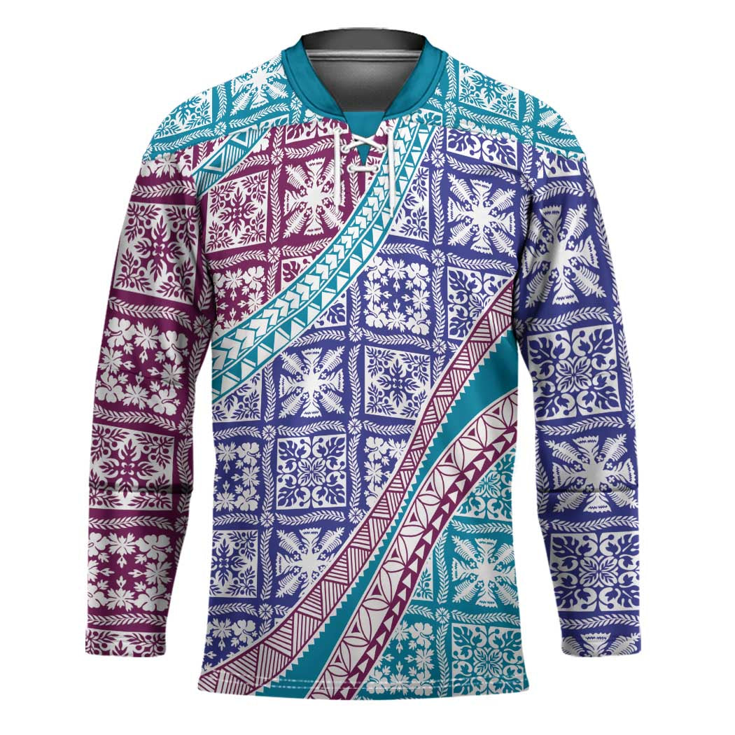 Hawaiian Quilt Pattern Hockey Jersey Purple Blue Color Mixed LT01 Unisex Purple - Polynesian Pride