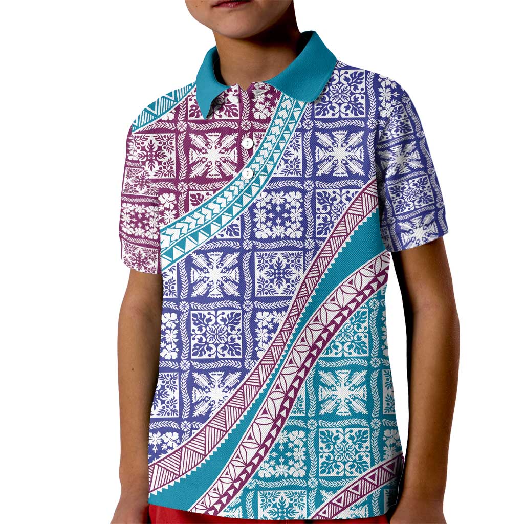 Hawaiian Quilt Pattern Kid Polo Shirt Purple Blue Color Mixed LT01 Kid Purple - Polynesian Pride