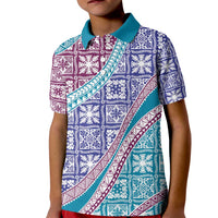 Hawaiian Quilt Pattern Kid Polo Shirt Purple Blue Color Mixed LT01 Kid Purple - Polynesian Pride