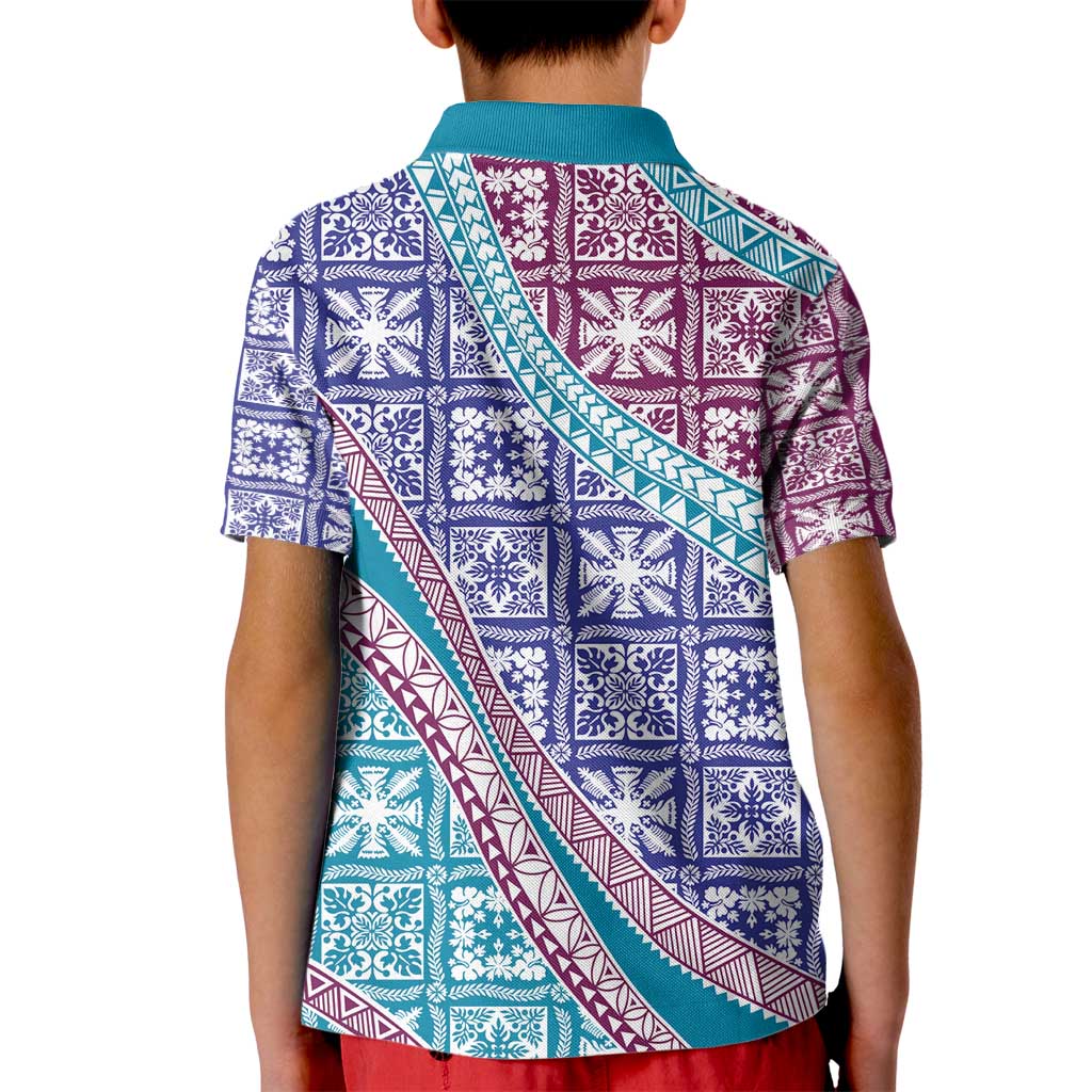 Hawaiian Quilt Pattern Kid Polo Shirt Purple Blue Color Mixed LT01 - Polynesian Pride