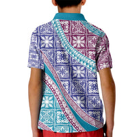 Hawaiian Quilt Pattern Kid Polo Shirt Purple Blue Color Mixed LT01 - Polynesian Pride