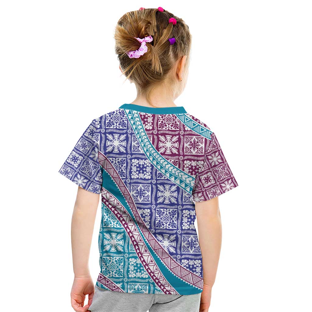 Hawaiian Quilt Pattern Kid T Shirt Purple Blue Color Mixed LT01 - Polynesian Pride
