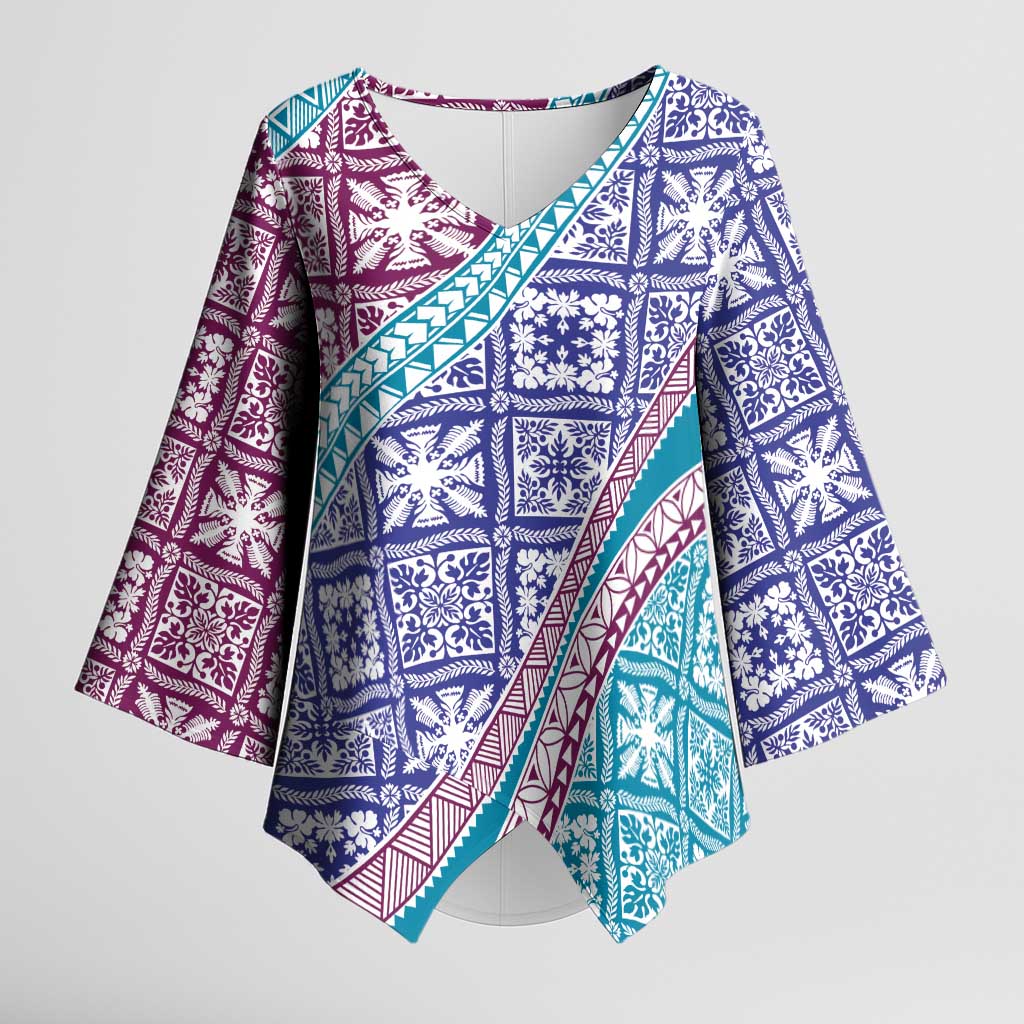 Hawaiian Quilt Pattern Kimono Sleeve Blouse Purple Blue Color Mixed LT01 Female Purple - Polynesian Pride