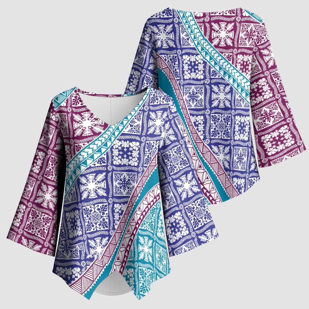 Hawaiian Quilt Pattern Kimono Sleeve Blouse Purple Blue Color Mixed LT01 - Polynesian Pride