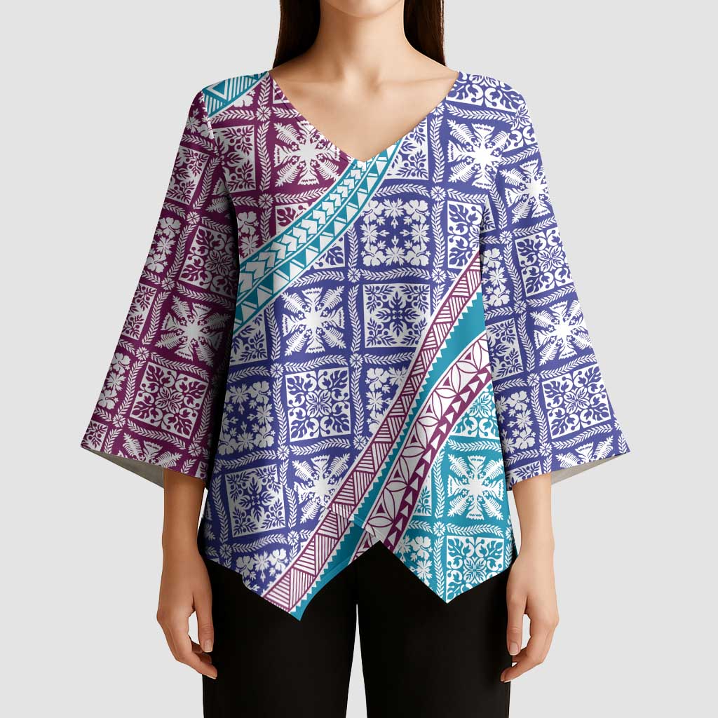 Hawaiian Quilt Pattern Kimono Sleeve Blouse Purple Blue Color Mixed LT01 - Polynesian Pride