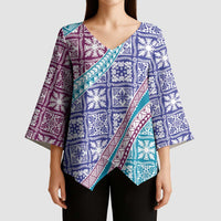 Hawaiian Quilt Pattern Kimono Sleeve Blouse Purple Blue Color Mixed LT01 - Polynesian Pride