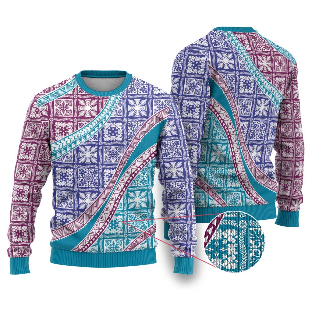 Hawaiian Quilt Pattern Ugly Christmas Sweater Purple Blue Color Mixed LT01 Purple - Polynesian Pride