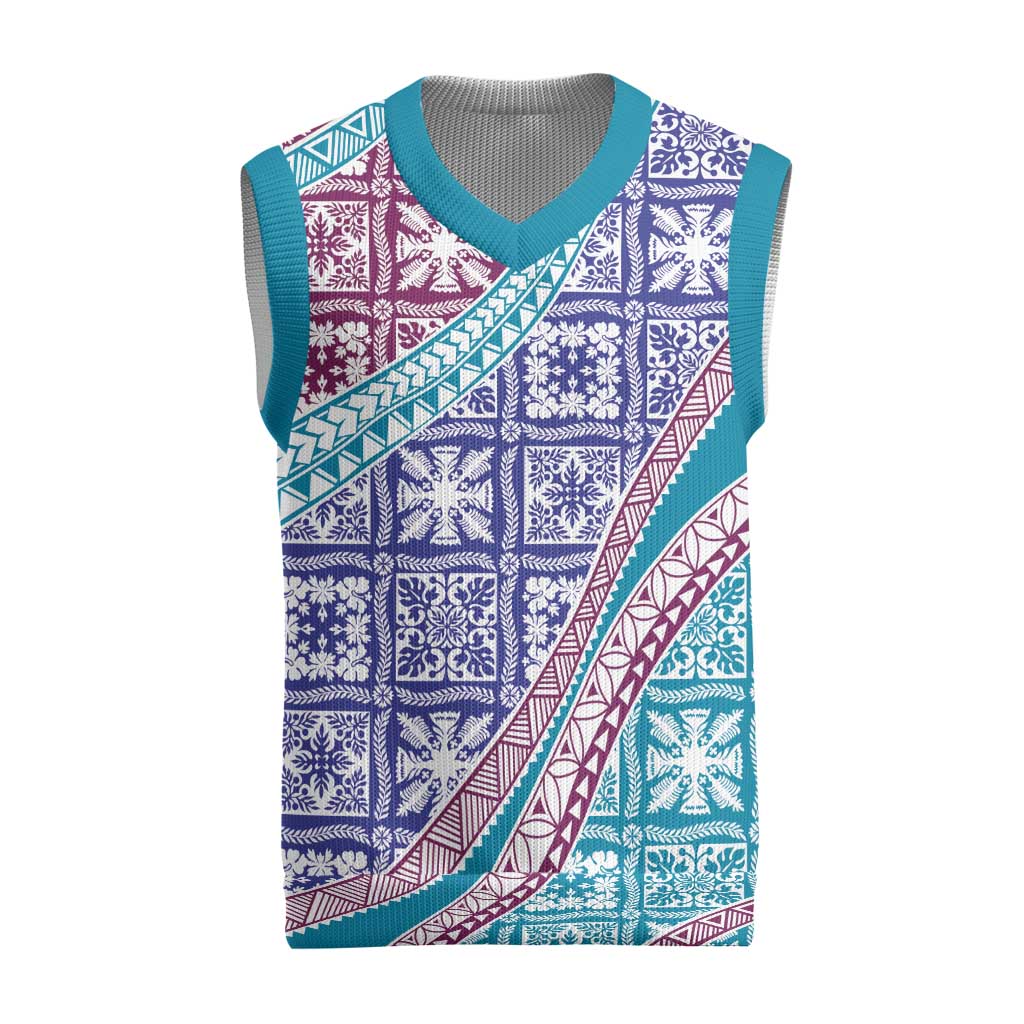 Hawaiian Quilt Pattern Christmas Knitted V-Neck Vest Purple Blue Color Mixed LT01 Purple - Polynesian Pride