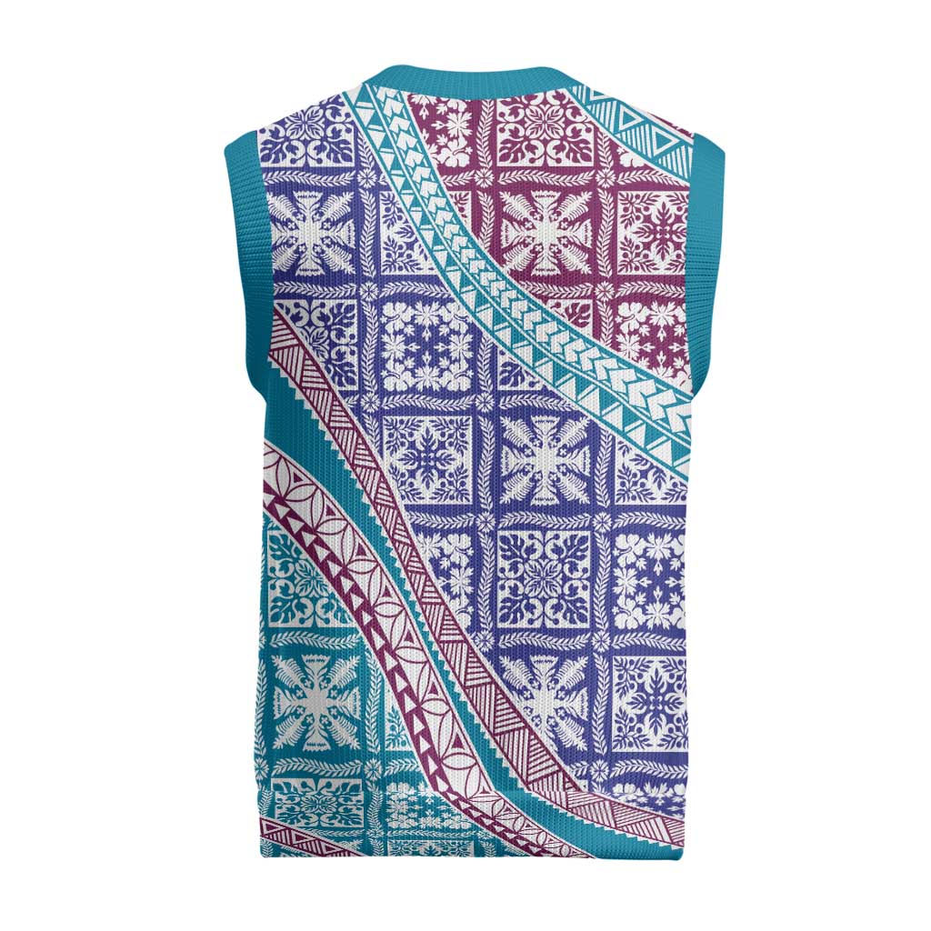 Hawaiian Quilt Pattern Christmas Knitted V-Neck Vest Purple Blue Color Mixed LT01 - Polynesian Pride