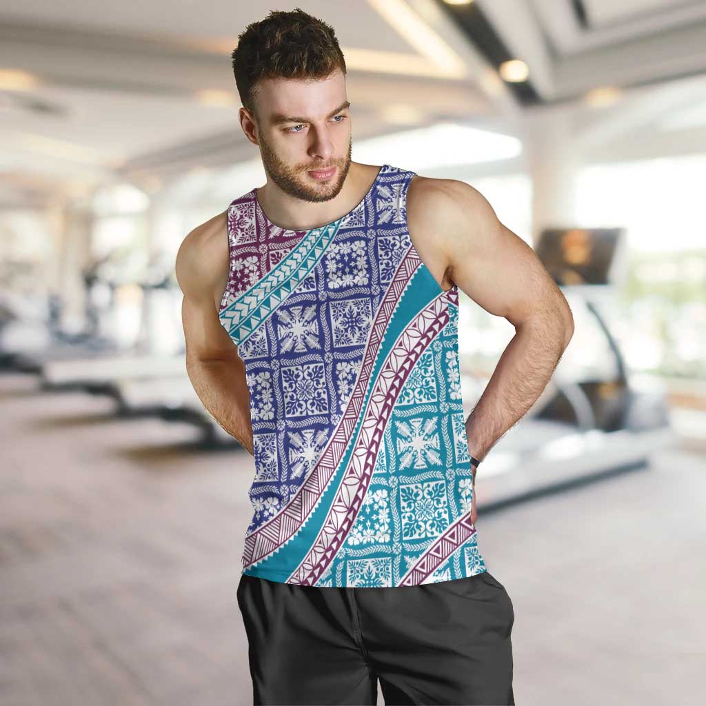 Hawaiian Quilt Pattern Men Tank Top Purple Blue Color Mixed LT01 Purple - Polynesian Pride