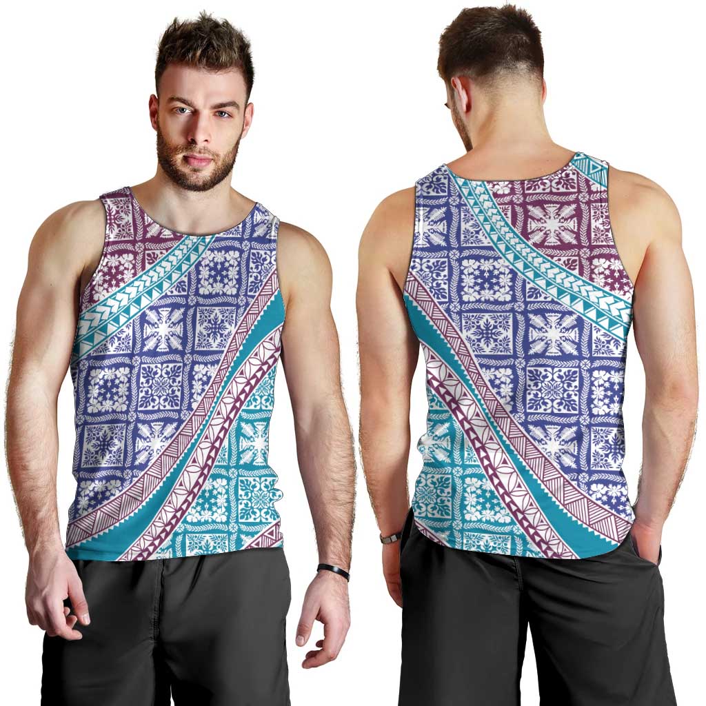 Hawaiian Quilt Pattern Men Tank Top Purple Blue Color Mixed LT01 - Polynesian Pride