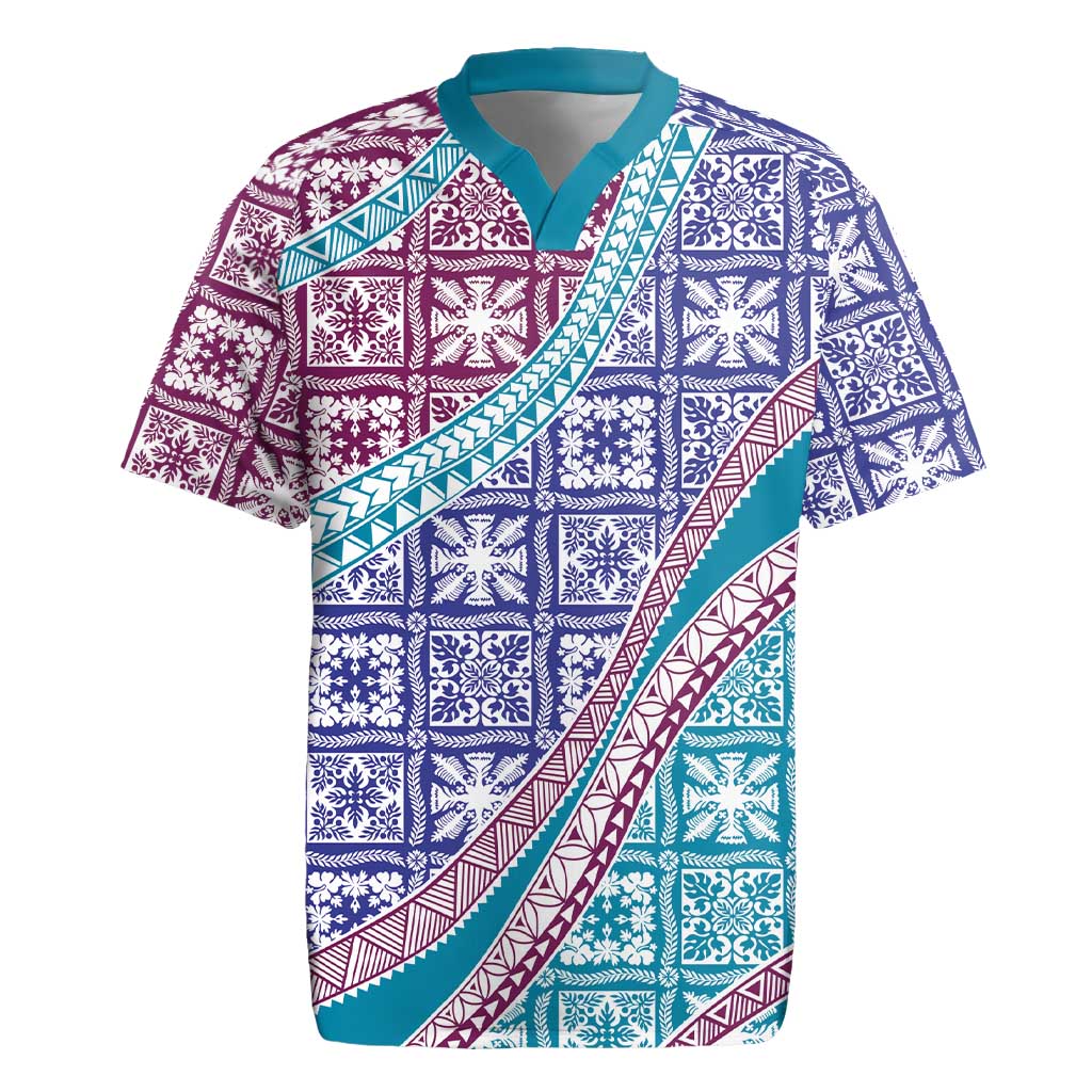 Hawaiian Quilt Pattern Rugby Jersey Purple Blue Color Mixed LT01 Purple - Polynesian Pride