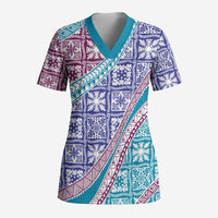 Hawaiian Quilt Pattern Scrub Top Purple Blue Color Mixed LT01 Adult Purple - Polynesian Pride