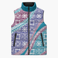 Hawaiian Quilt Pattern Sleeveless Puffer Jacket Purple Blue Color Mixed LT01 Unisex Purple - Polynesian Pride