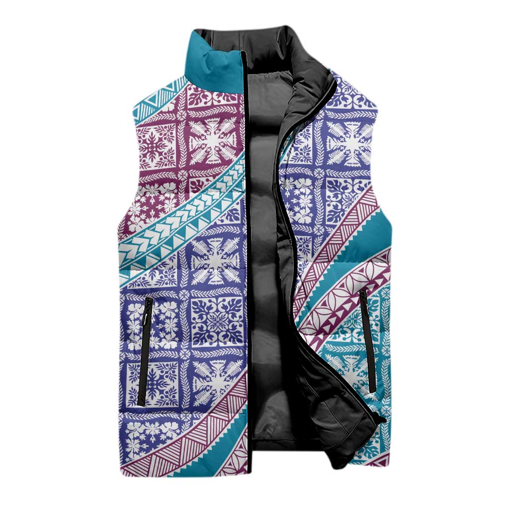 Hawaiian Quilt Pattern Sleeveless Puffer Jacket Purple Blue Color Mixed LT01 - Polynesian Pride