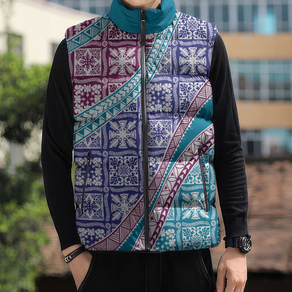 Hawaiian Quilt Pattern Sleeveless Puffer Jacket Purple Blue Color Mixed LT01 - Polynesian Pride