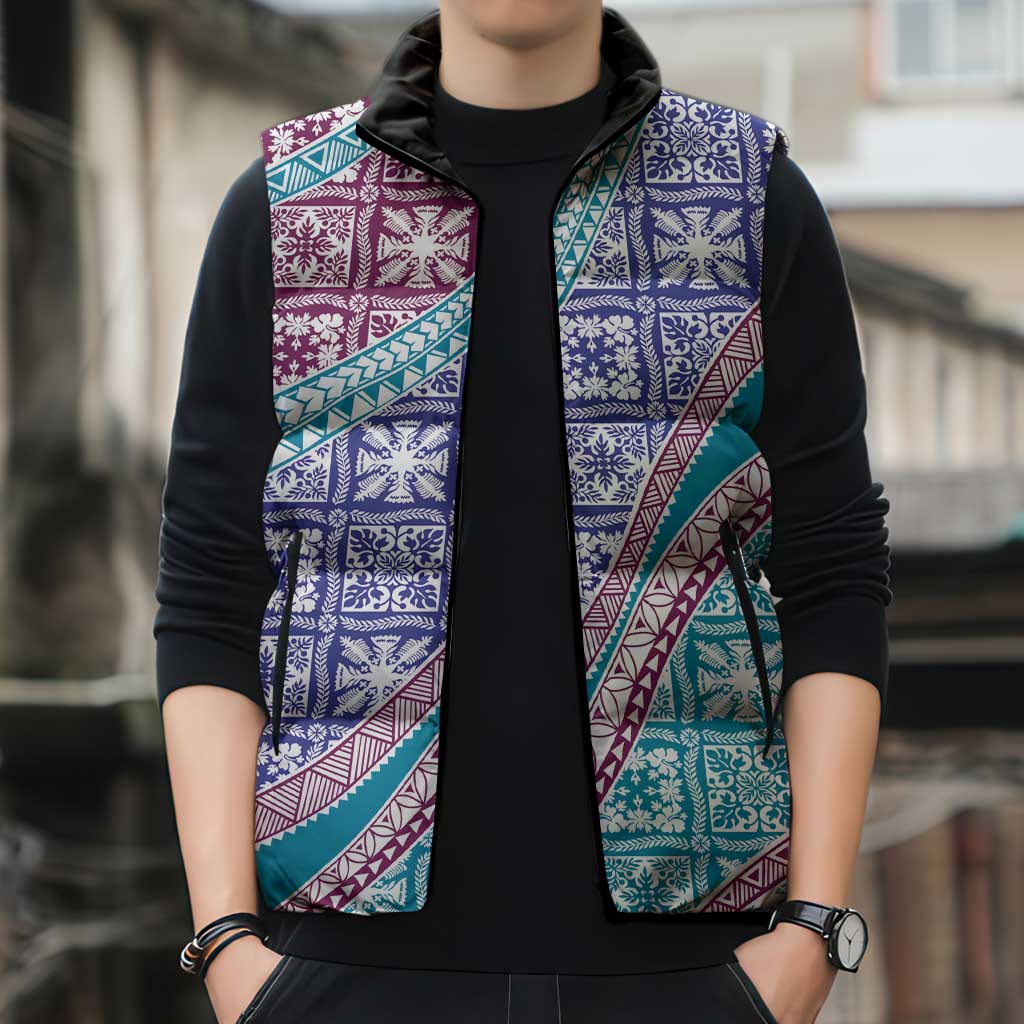 Hawaiian Quilt Pattern Sleeveless Puffer Jacket Purple Blue Color Mixed LT01 - Polynesian Pride
