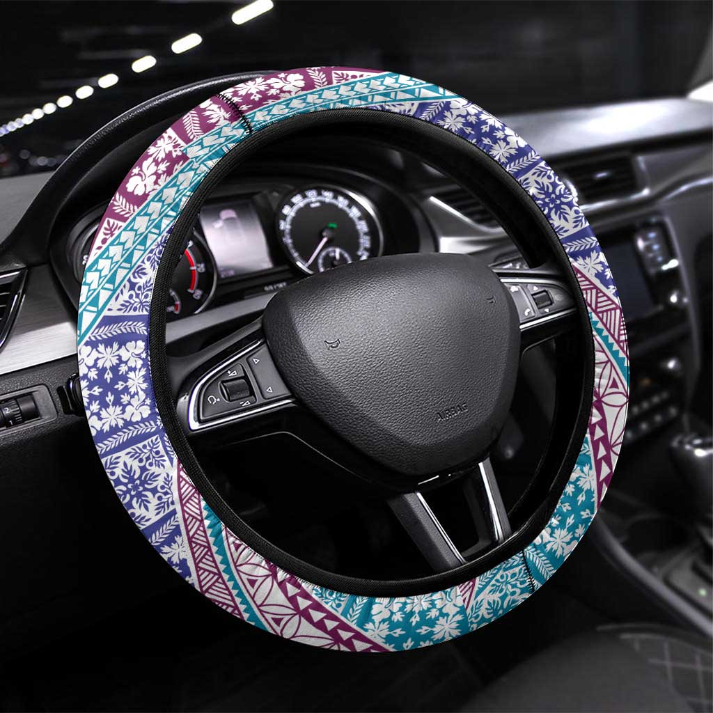Hawaiian Quilt Pattern Steering Wheel Cover Purple Blue Color Mixed LT01 Universal Fit Purple - Polynesian Pride