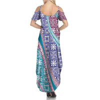 Hawaiian Quilt Pattern Summer Maxi Dress Purple Blue Color Mixed LT01 - Polynesian Pride
