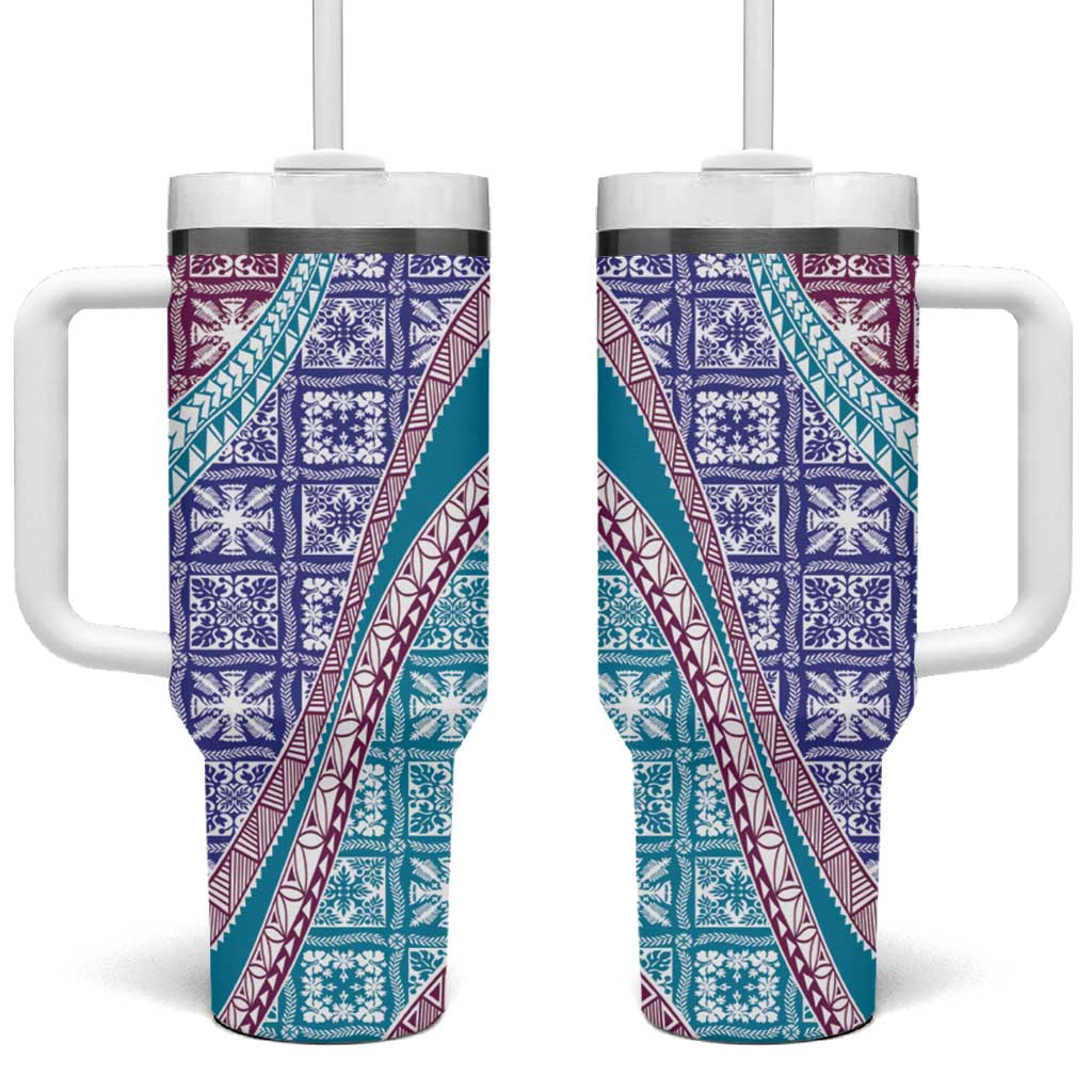 Hawaiian Quilt Pattern Tumbler With Handle Purple Blue Color Mixed LT01 One Size: 40 oz Purple - Polynesian Pride