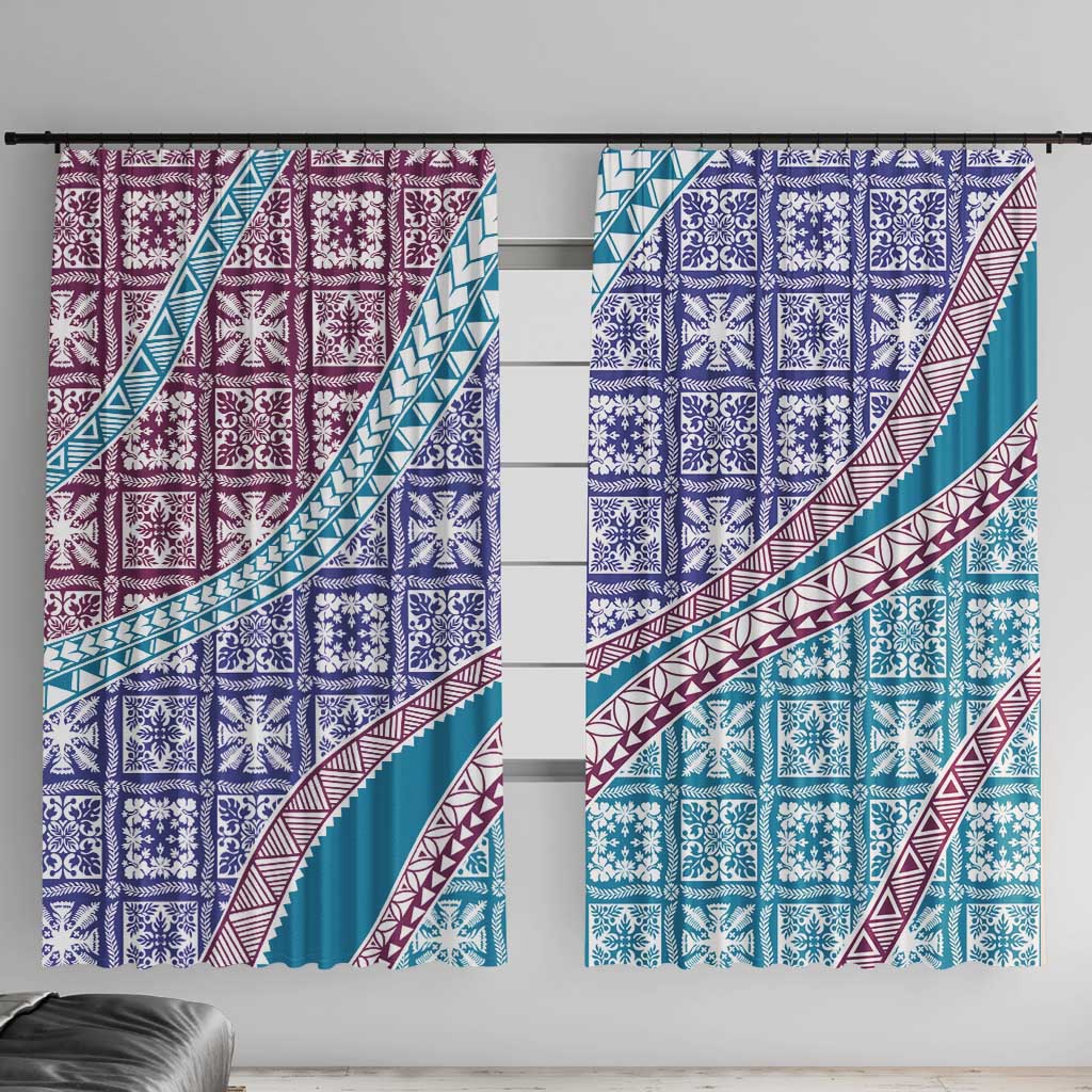 Hawaiian Quilt Pattern Window Curtain Purple Blue Color Mixed LT01 With Hooks Purple - Polynesian Pride