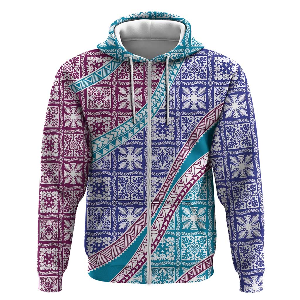 Hawaiian Quilt Pattern Zip Hoodie Purple Blue Color Mixed LT01 Zip Hoodie Purple - Polynesian Pride